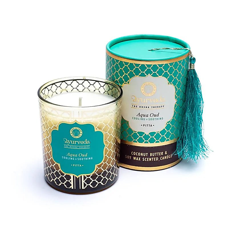Pitta Aqua Oud Ayurveda geurkaars – kokosboter en sojawas, 200 g