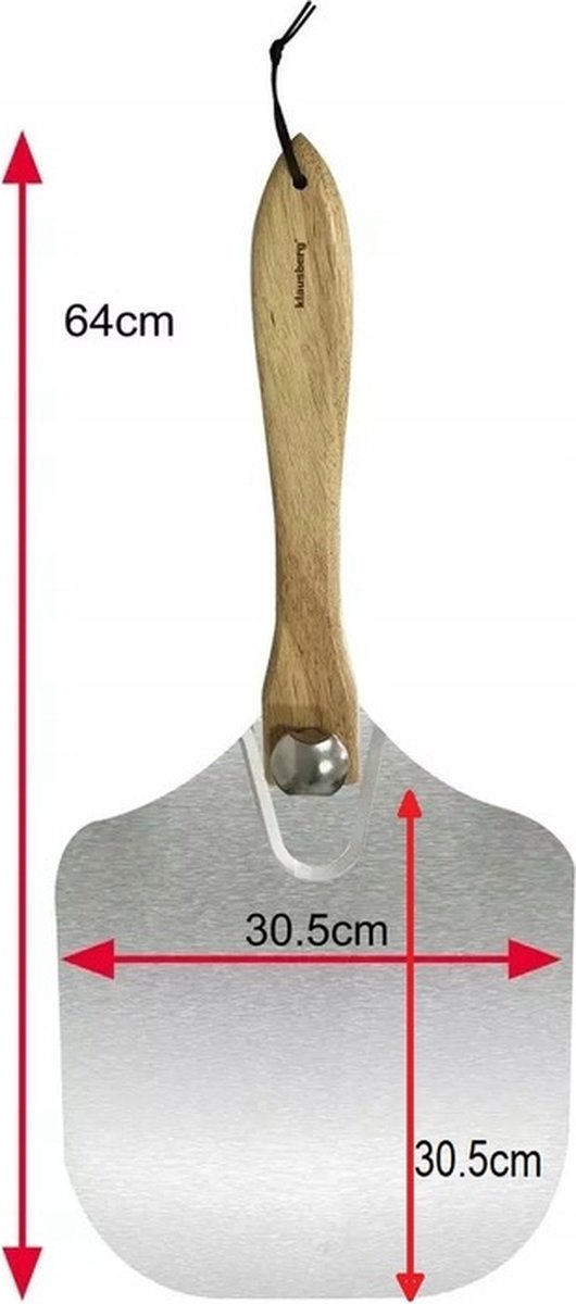 Klausberg pizzaschep aluminium met inklapbaar houten handvat – 30,5 x 64 cm – foto 2