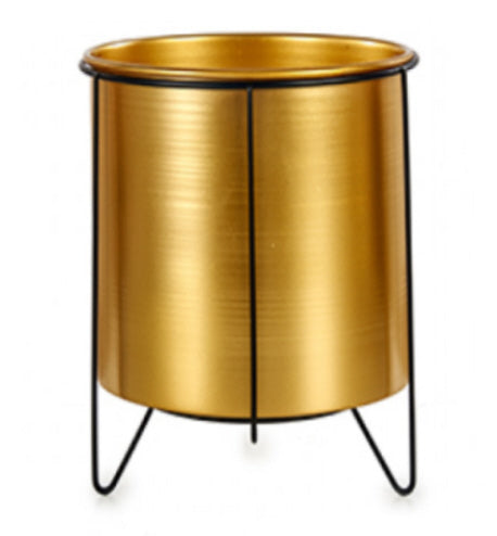 Plantenbak op poten goud – plantenpot met zwart frame, 23 x 21 x 21 cm
