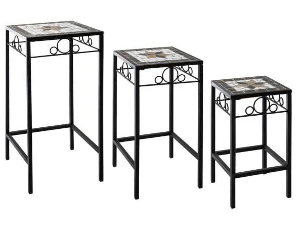 Mozaïek tafeltje en plantenhouder – vierkant, metalen frame, 3 maten