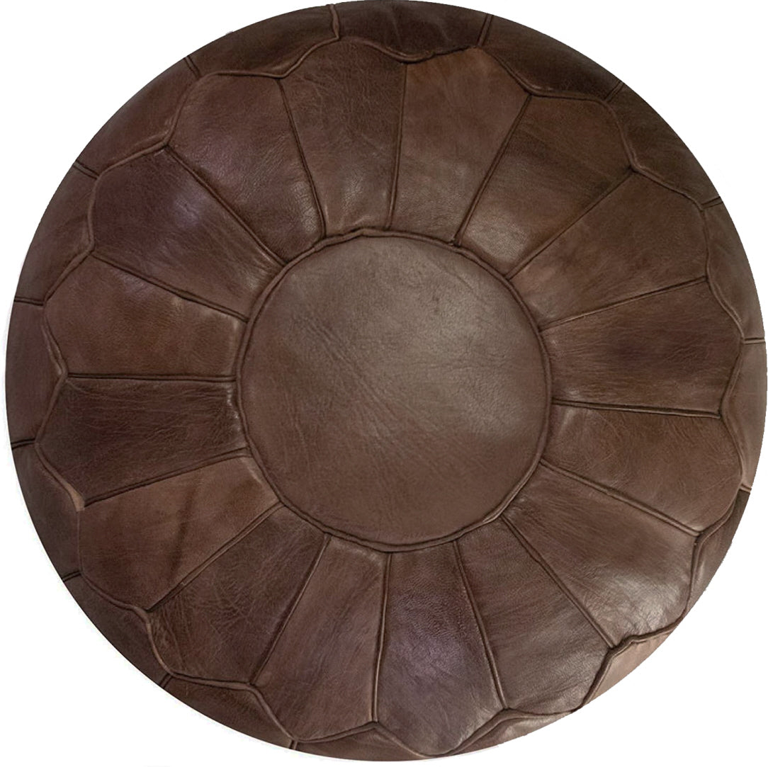 Marokkanischer Pouf aus echtem Leder - Schokoladenbraun