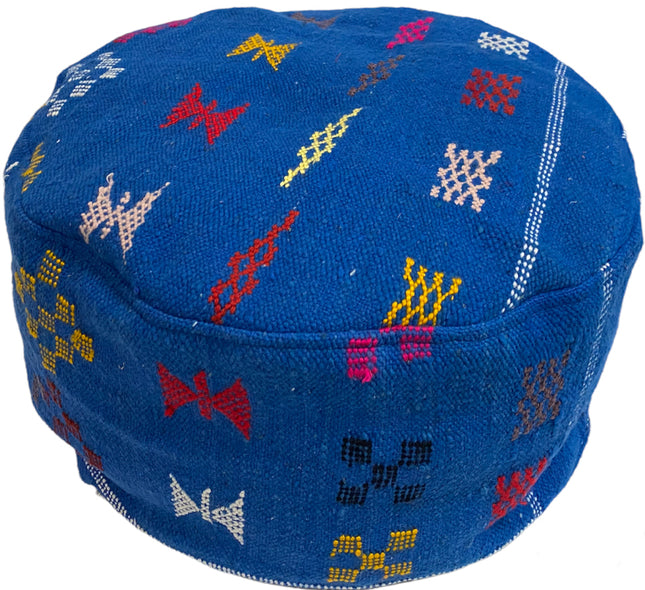 Marokkaanse kelim poef rond – berber poef vintage blue, handgemaakt
