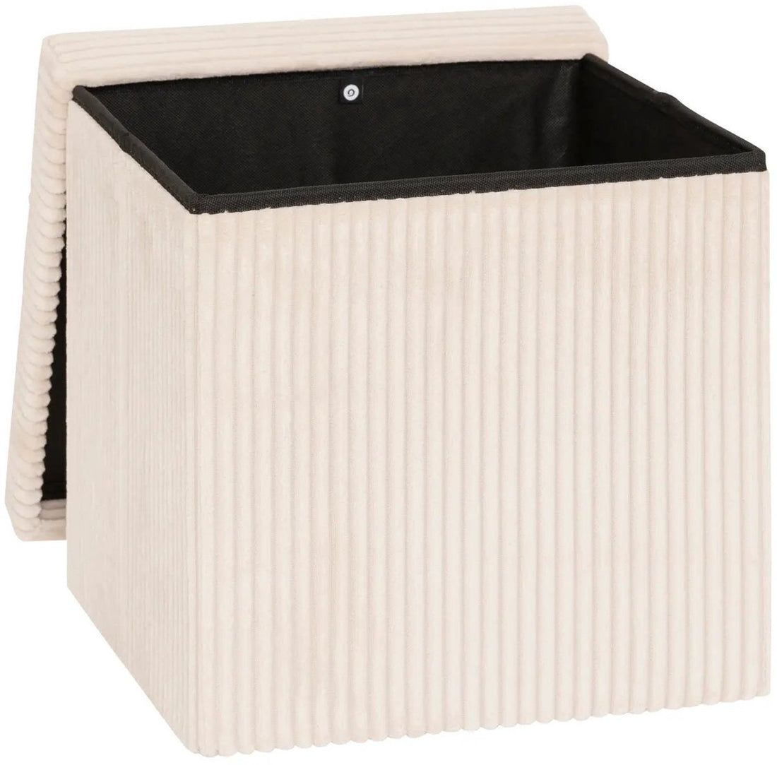 Essential Ribcord Ottoman / Pouffe - foldable - white - MDF/polyester - 38 x 38 cm - with storage - extra seating