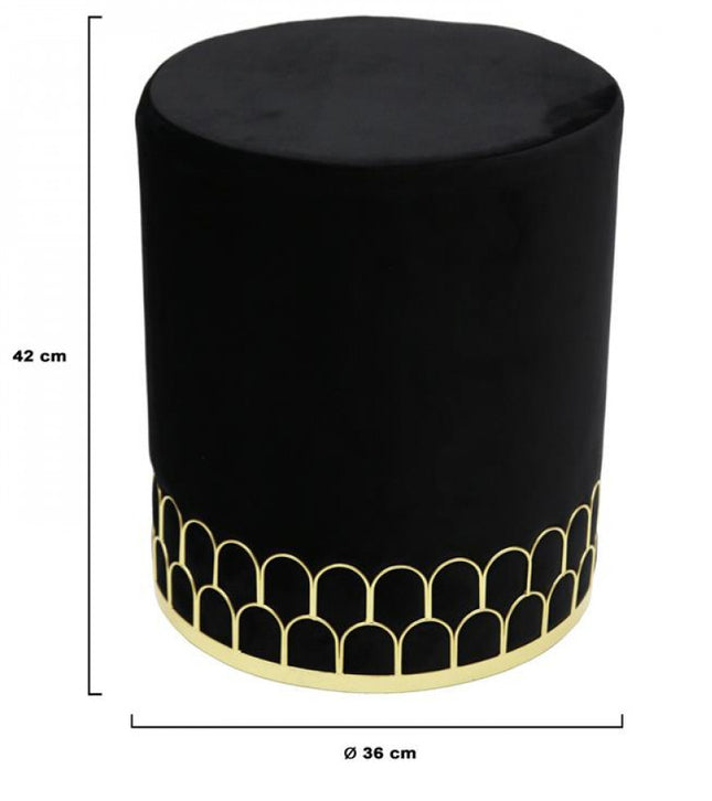 Zwarte poef van velvet met gouden rand – Ø 36 cm, 42 cm hoog – foto 2