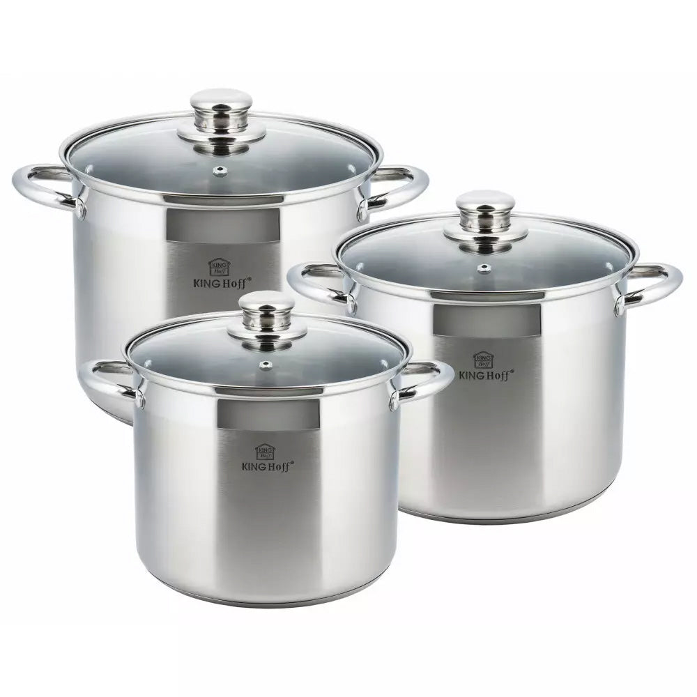 Kinghoff Soup Pot - Ø26, 28, 30 cm - Stainless Steel - with glass lid