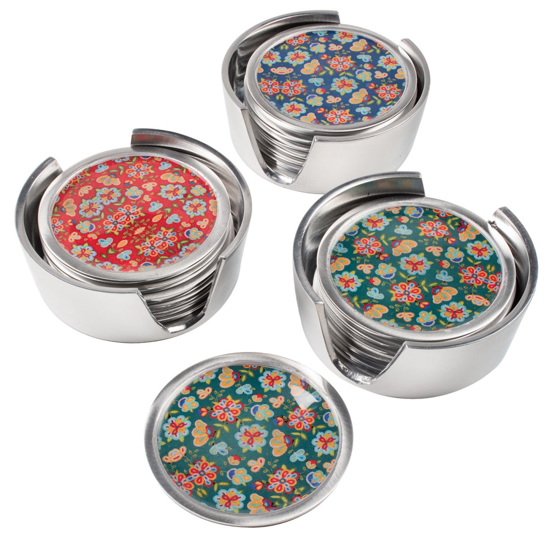 Lot de 6 sous-verres en aluminium avec imprimé floral
