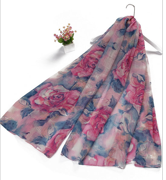 Print sjaal blauw/rosé