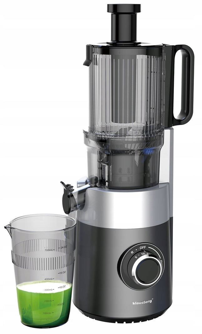 Klausberg KB-7881 Slow Juicer – Gemüse- und Obstpresse | Cold Press | Breite XXL 113 mm Einfüllöffnung | Edelstahlgehäuse | Geräuscharmer Betrieb