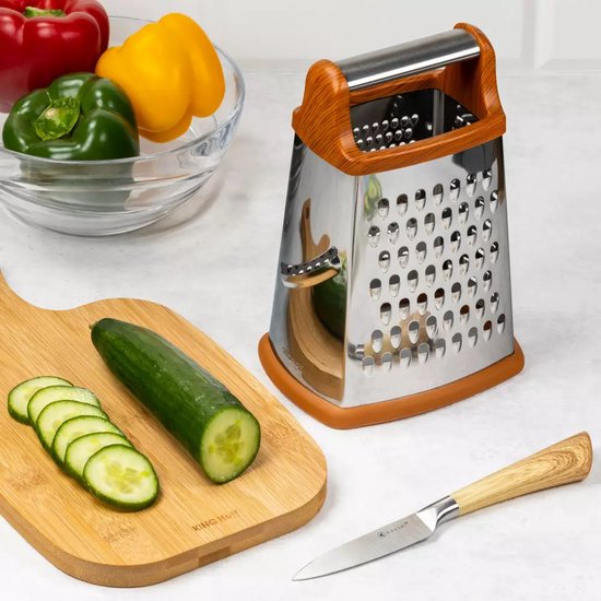 Kinghoff KH4088 - High-Quality Stainless Steel Grater - 4 Different Grating Surfaces - Comfortable Handle - Ideal for Cheese, Vegetables, and More