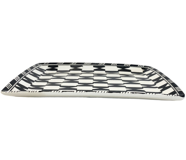 Earthenware rectangular flat plate black white 32X21 CM