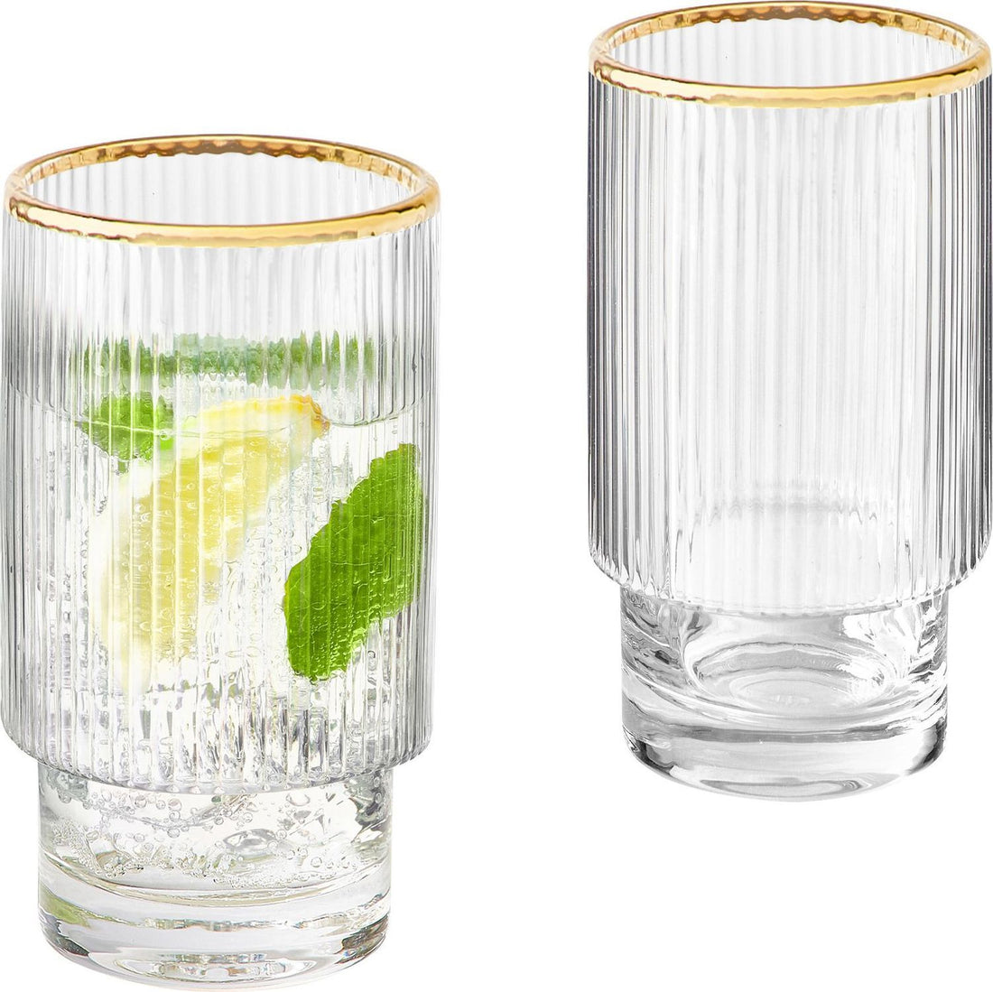 Ripple longdrinkglazen 295 ml – stapelbaar, met gouden rand, set van 6 – foto 2
