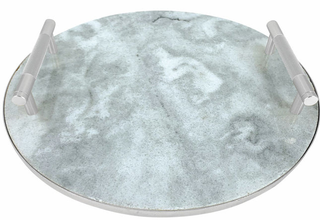 Marmeren dienblad rond met handvatten – plateau 30 cm, zwart of wit – foto 2