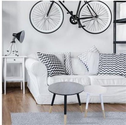 Bijzettafels rond wit en zwart – set van 2 houten tafels, Ø 43 en 33 cm – foto 2