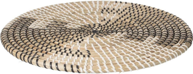 Ronde placemat zeegras zwart / wit - 35 cm - Tafel onderleggers