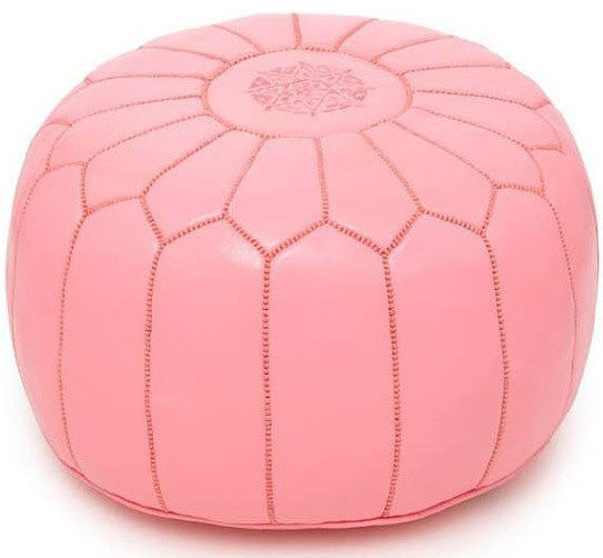 Marokkaanse poef roze – handgemaakte leren poef uit Marrakech, Ø 50 cm