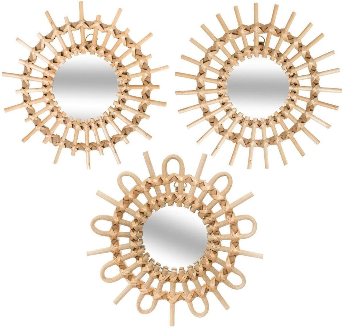 Rotan Set van 3 Spiegels - Ø 28 cm - Naturel