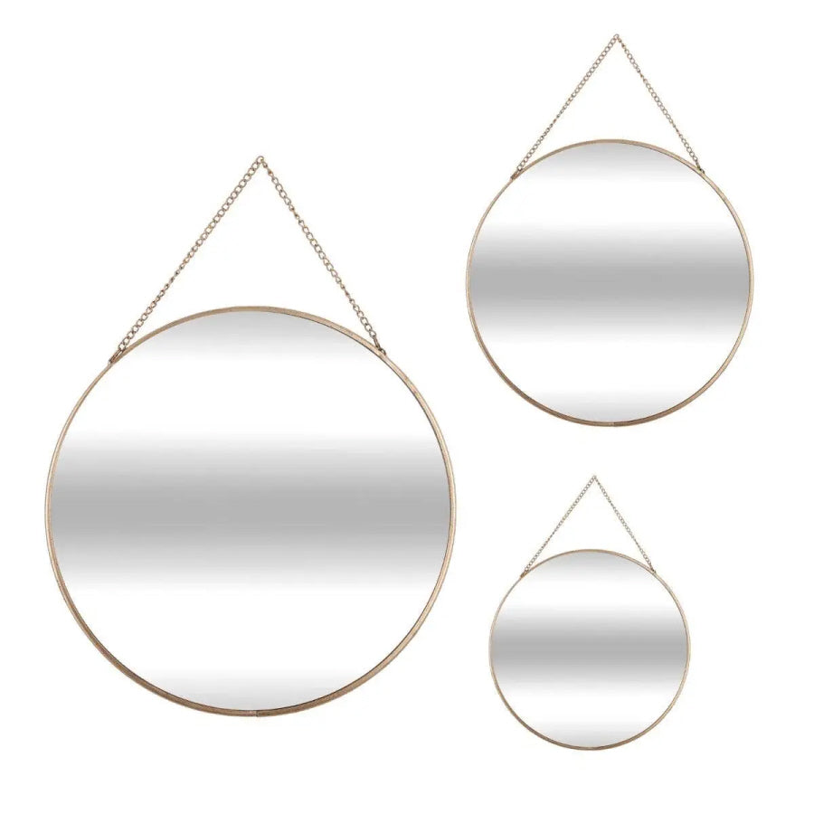 Set of 3 round gold mirrors - Metal - Gold