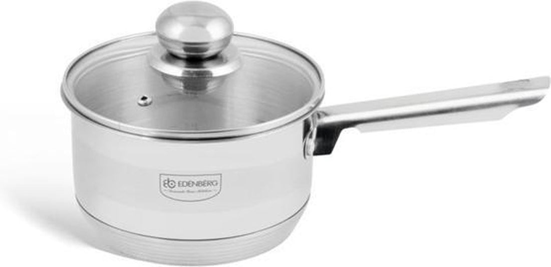 Edenberg - Stainless Steel Saucepan with Glass Lid Ø16 cm - 1.5 L - 5-Layer Base