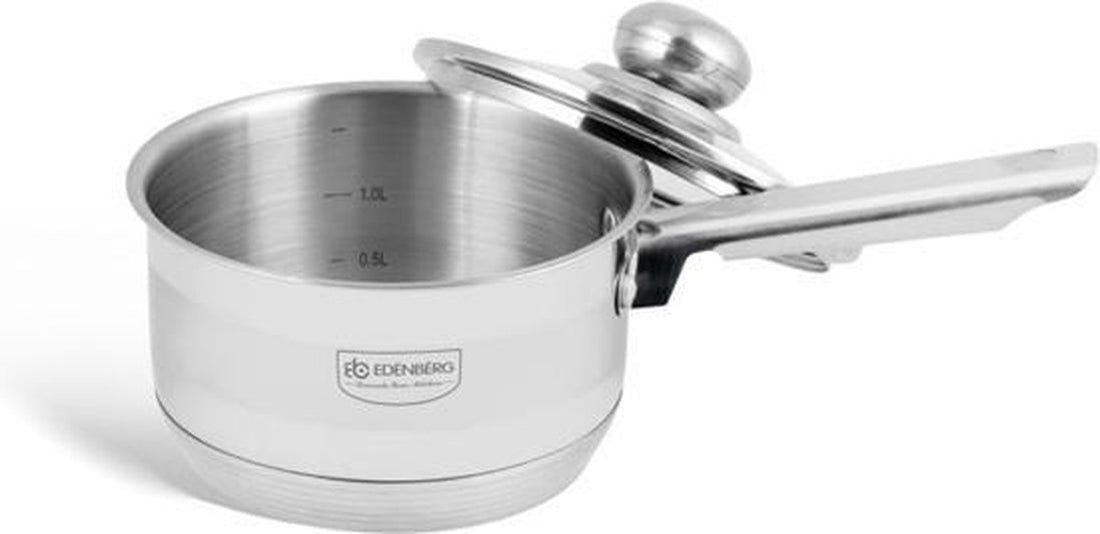 Edenberg - Stainless Steel Saucepan with Glass Lid Ø16 cm - 1.5 L - 5-Layer Base
