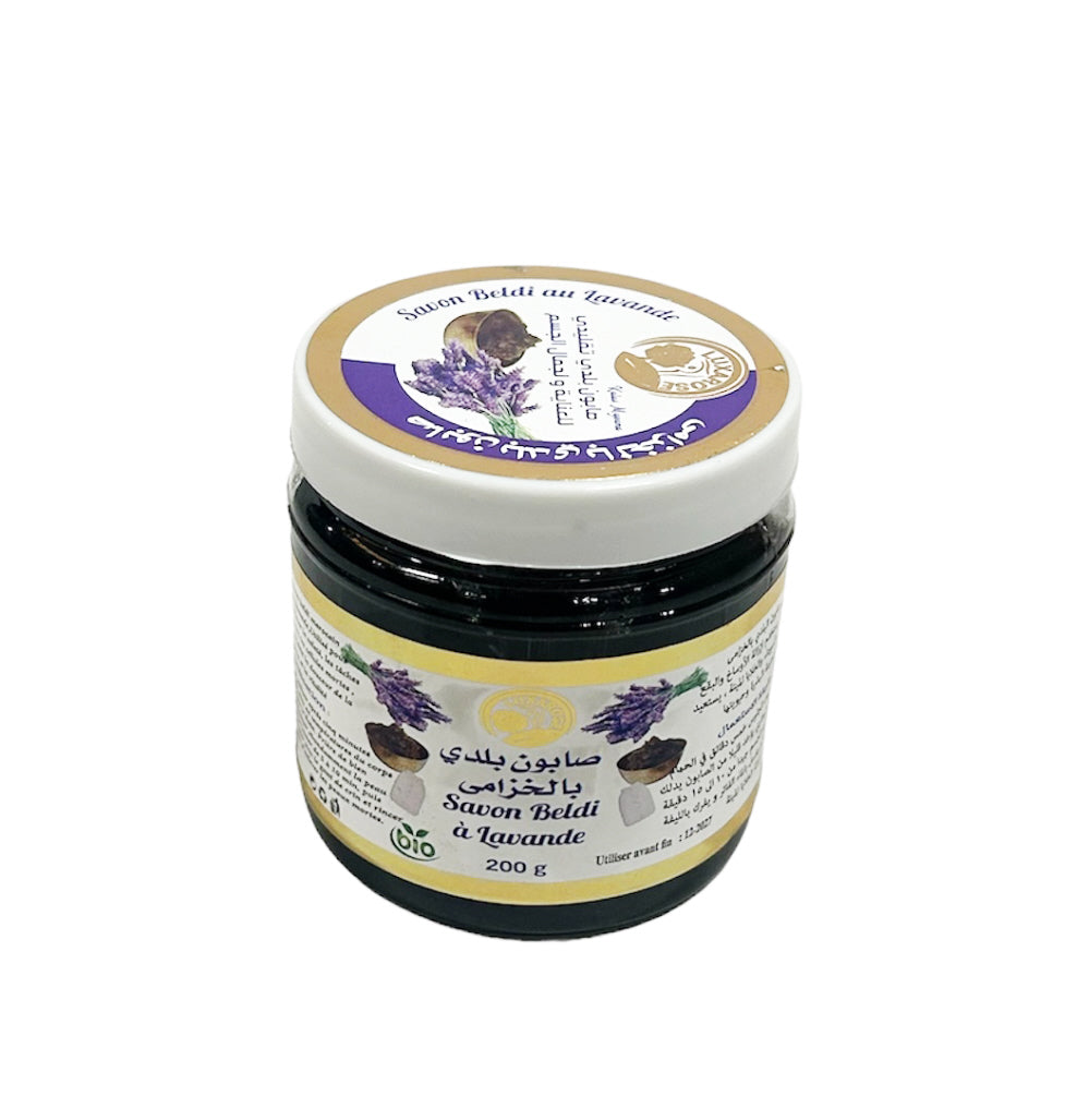 Marokkaanse zwarte zeep met lavendel – savon noir (sabon beldi), 200 gram