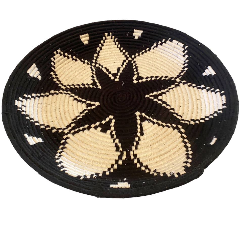 Moroccan Flat Berber Basket – Black & White – Ø50 cm