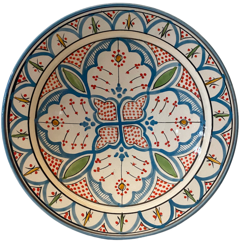 Marokkaanse schaal van aardewerk met bloemenpatroon – blauw-wit, Ø 35 cm – foto 2