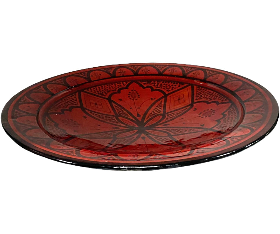 Plat marocain fait main rouge foncé 35 cm