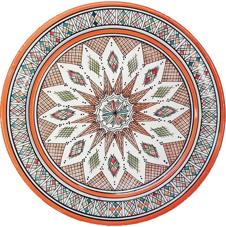 Marokkaanse aardewerk schaal oranje, Ø 35 cm – handbeschilderde fruitschaal