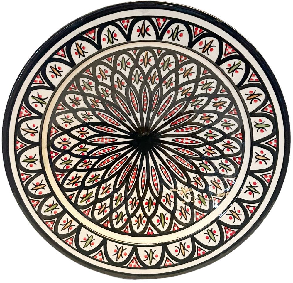 Marokkanische Keramikschale Ø35 cm – Handgefertigt & Handbemalt Schwarz / Rot