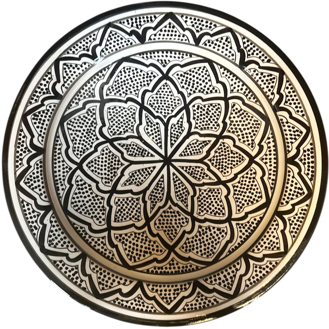 Marokkaanse schaal Ø 35 cm – zwart-wit keramiek met geometrisch motief – foto 2