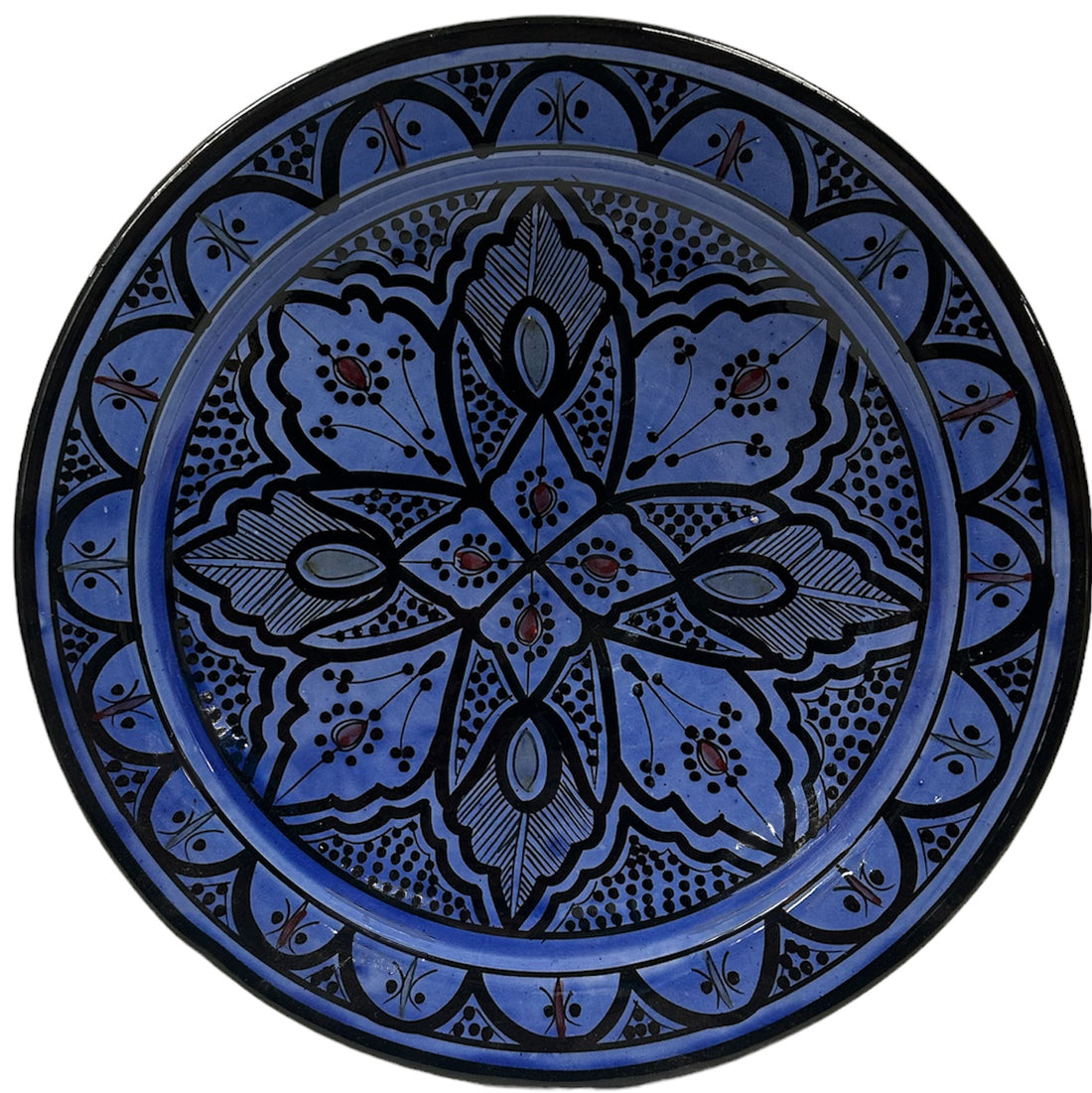 Marokkaanse aardewerken schaal donkerblauw – handgemaakt, Ø 35 cm