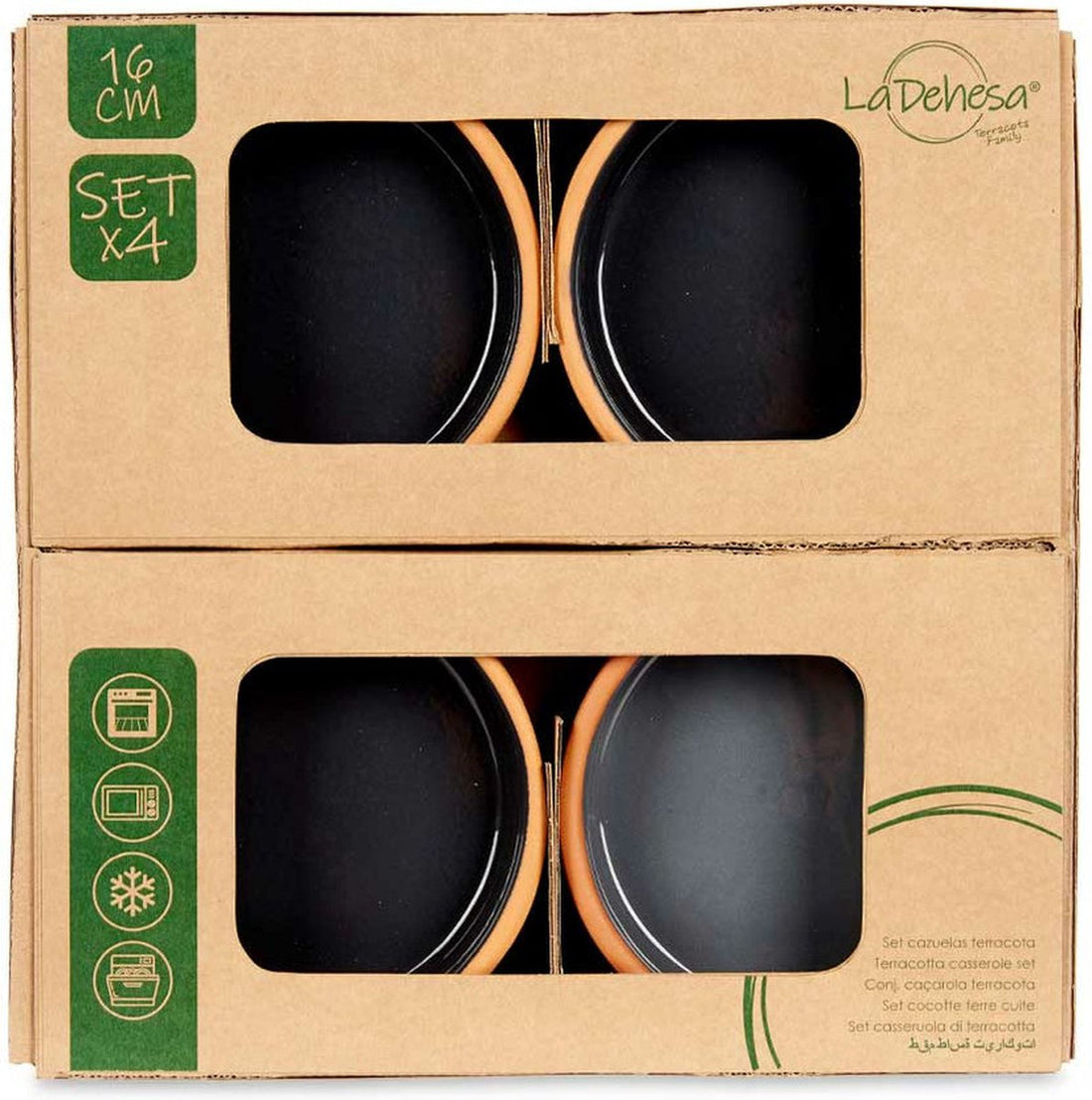 Set 4x Tapas- / Crème-brûlée-Schälchen Terrakotta / Schwarz 16 cm