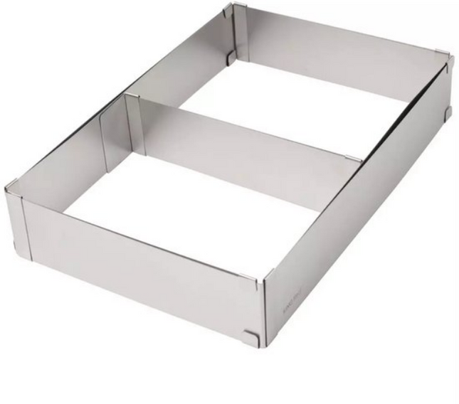 Kinghoff Square Adjustable Cake Ring – Stainless Steel, with Divider, 27.5 x 18.5 to 52.4 x 34 cm – Baking Mold – Cake Tin