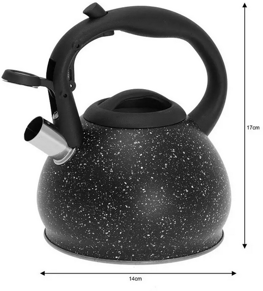 Bouilloire Kinghoff avec Passoire - Acier Inoxydable 1.2L - Design Marbre Noir - Compatible Tous Feux Dont Induction - Théière - Sifflet