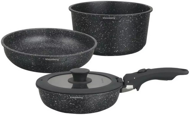 KLAUSBERG - Modern 5-Piece Cookware Set with Marble Non-Stick Coating and Detachable Handle - Suitable for All Heat Sources, Including Induction