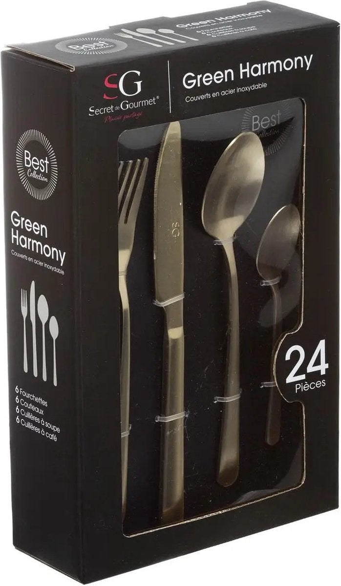 Secret de Gourmet Green Harmony Cutlery Set - 24-piece - Stainless Steel - Gold