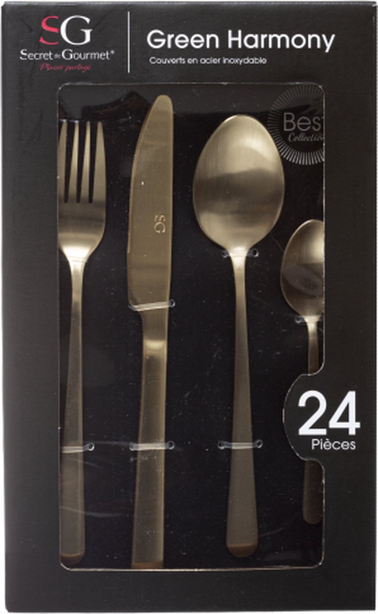 Secret de Gourmet Green Harmony Cutlery Set - 24-piece - Stainless Steel - Gold