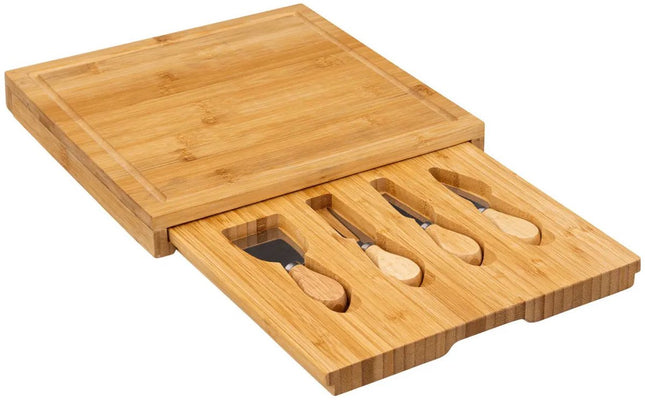 Secret de Gourmet kaasplankje met 4 kaasmesjes – bamboe, 30 x 30 cm