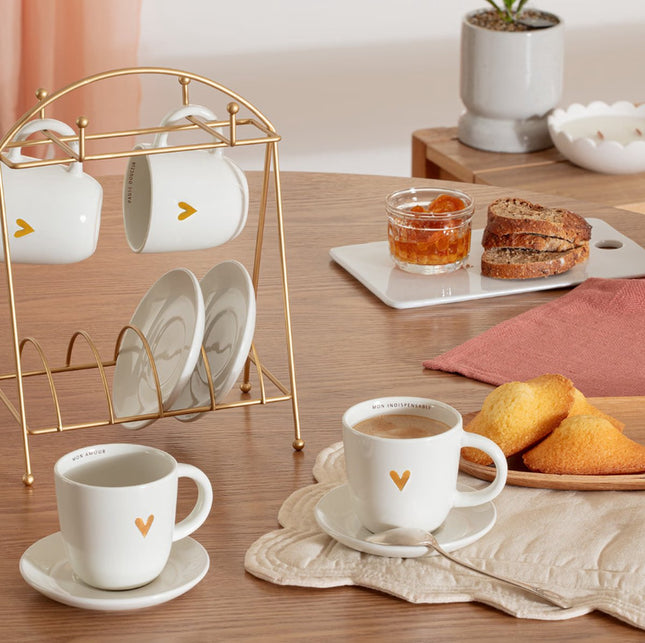 Secret de Gourmet Regal mit 4 Tassen + Untertassen - The Floral Collection - Weiß