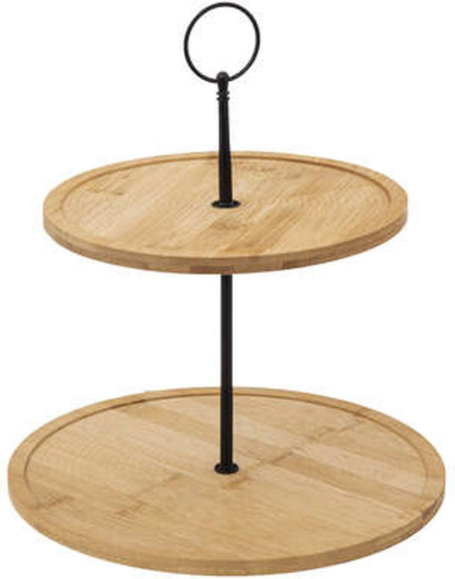 Serveerplank 2 laags - D25 cm - bamboe- kaasplankje - etagiere - tapas plateau