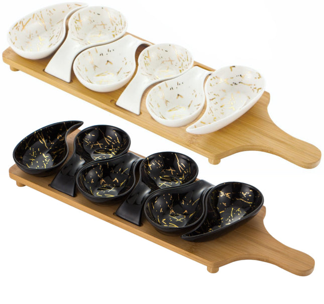 Serveerplank met 6 porselein schaaltjes Marmerlook