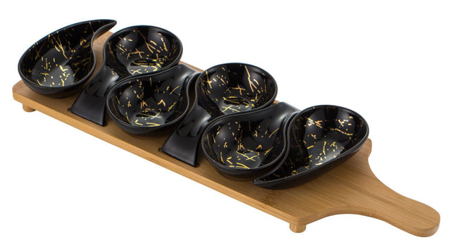 Serveerplank met 6 porselein schaaltjes Marmerlook