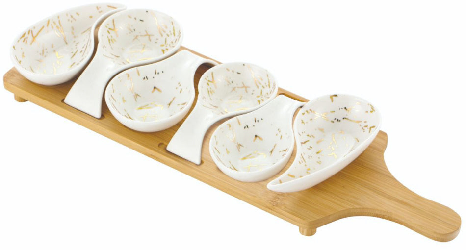 Planche de service avec 6 coupelles en porcelaine aspect marbre