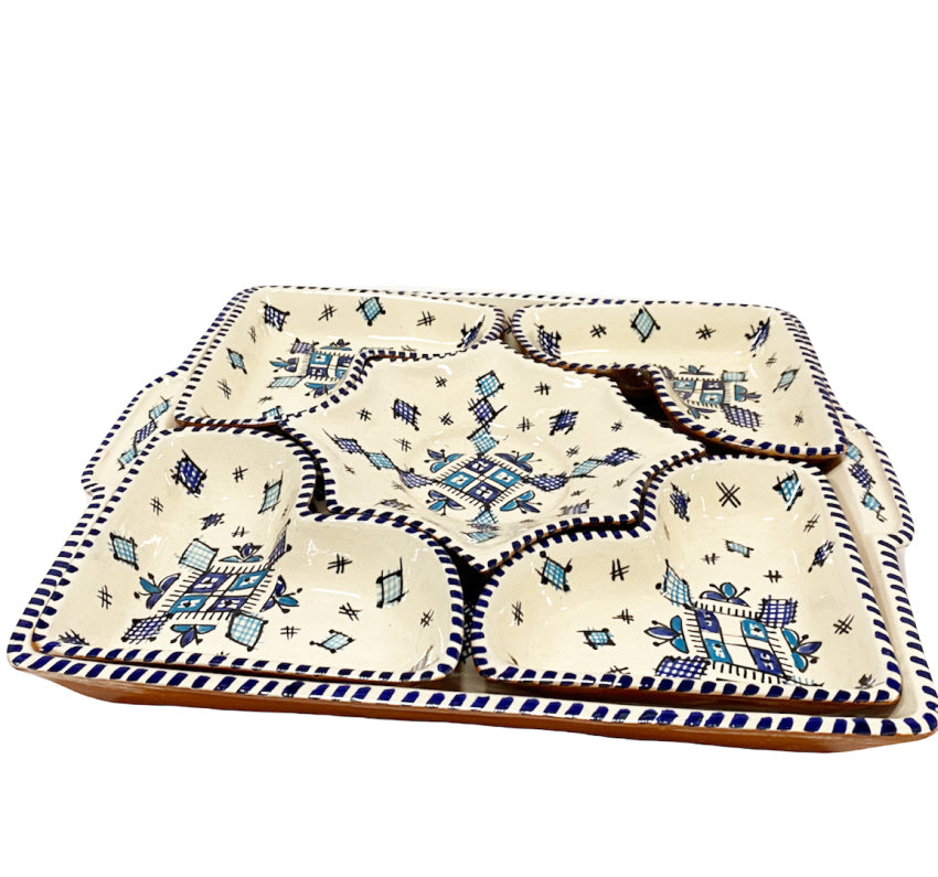 Marokkaanse serveerset vierkant – dipset met 6 schaaltjes, 35 x 35 cm