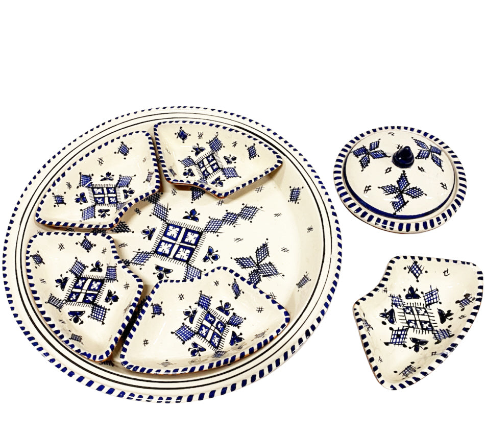 8-piece handmade round earthenware serving and dip set