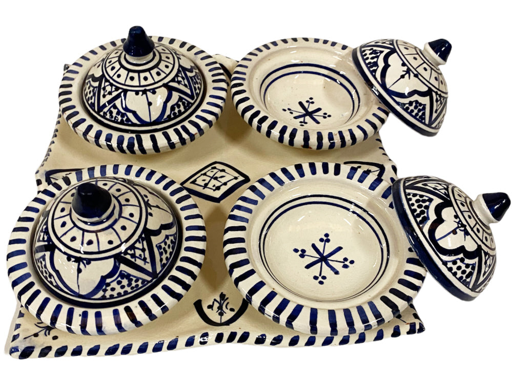 Set mit 4 kleinen Tajines blau-weiß