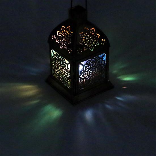 Oosterse lantaarn Mandala – sfeerlicht van ijzer en glas, 9 x 9 x 15,5 cm – foto 3