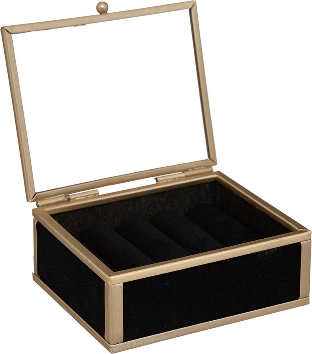 Atmosphera sieradendoos glas met velvet – sieradenkistje met goudkleurig frame