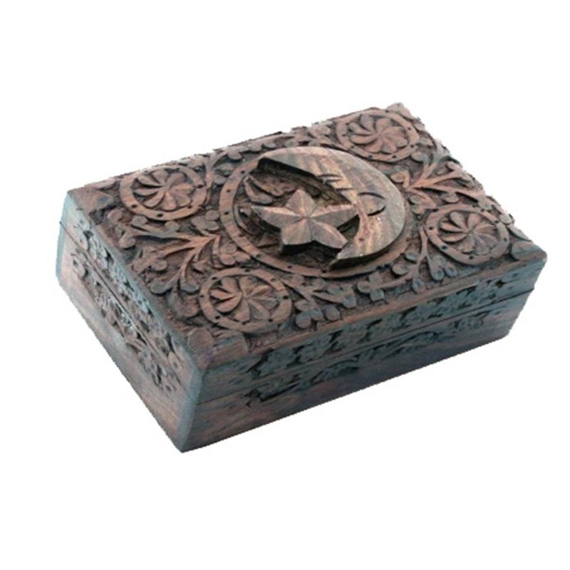 Moon & Star wooden carving jewelry box