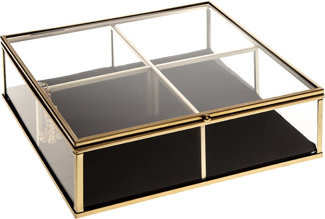 Atmosphera glazen sieradenkistje met deksel – goudkleurig frame – foto 2